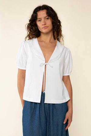 Emery Front Tie Top | White