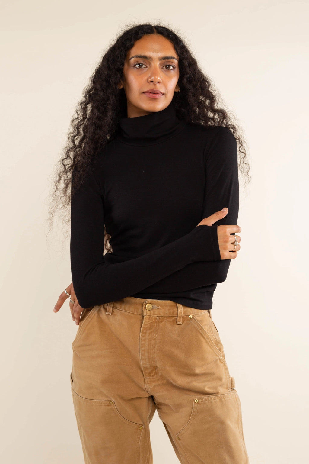 Crescent Turtleneck Long Sleeve Top | Black