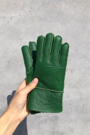 Leather Shearling Glove | Green