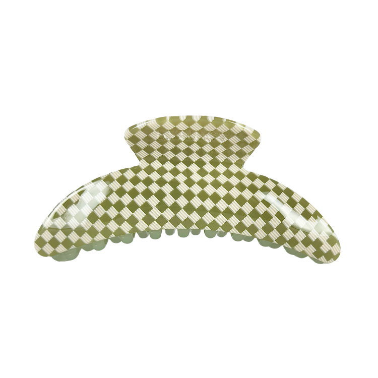 Slim Hair Claw Clip | Olive Checker