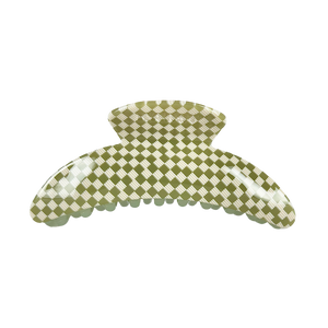 Slim Hair Claw Clip | Olive Checker