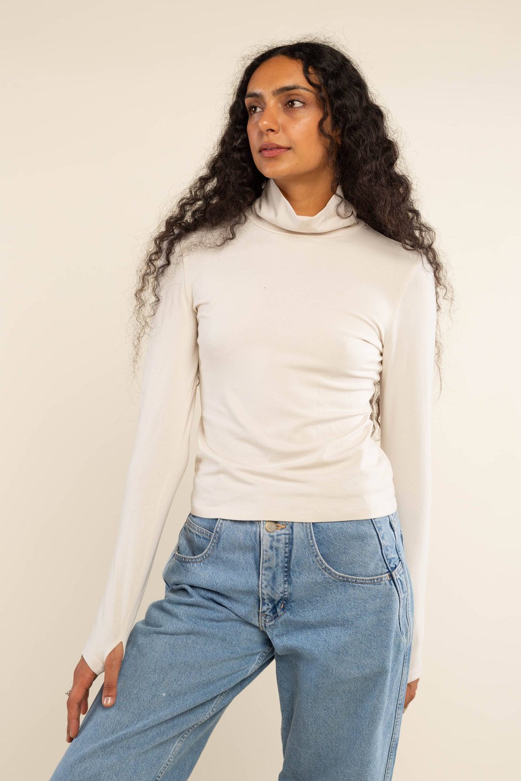 Crescent Turtleneck Long Sleeve Top | Bone