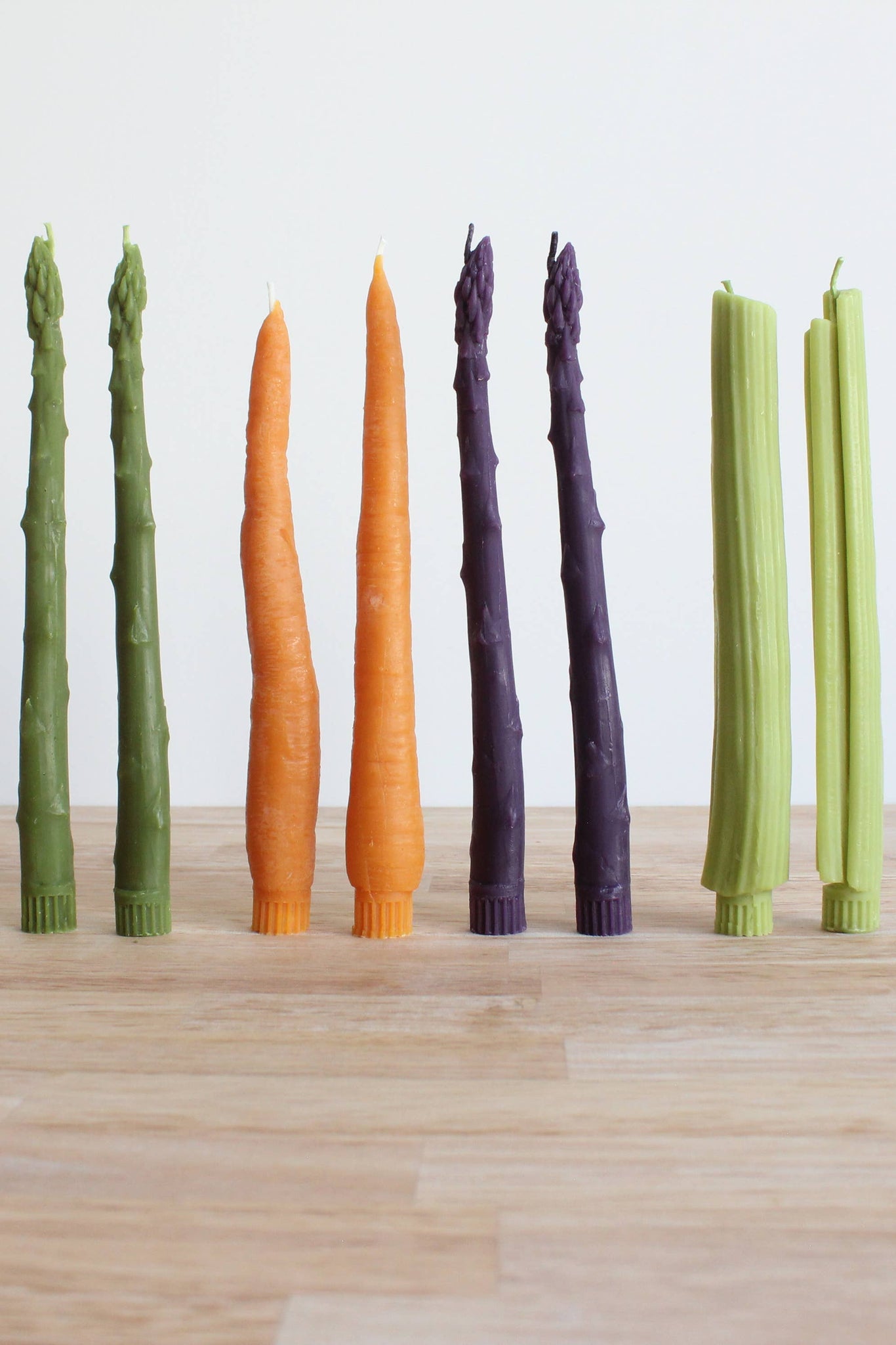 Purple Asparagus Beeswax Candle Taper Pair
