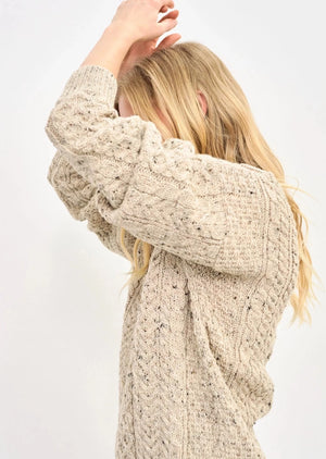 Inishbofin Traditional Aran Wool Sweater | Speckled Oat