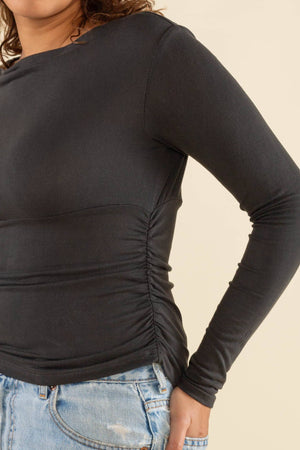 Effie Shirred Waist Long Sleeve Top | Vintage Black