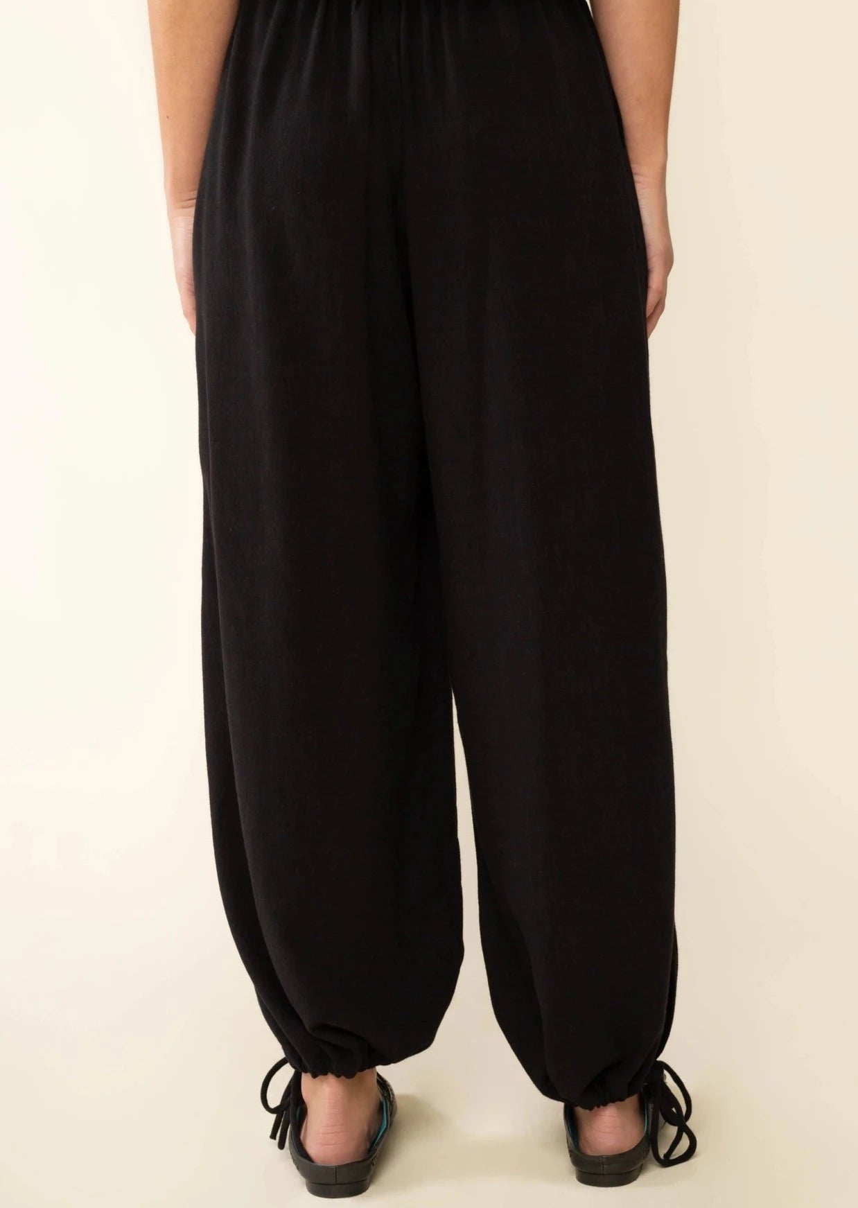 Linen Pants with Drawstring Hem | Black