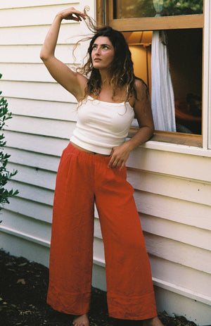 Linen Simple Pant | Cherry Red