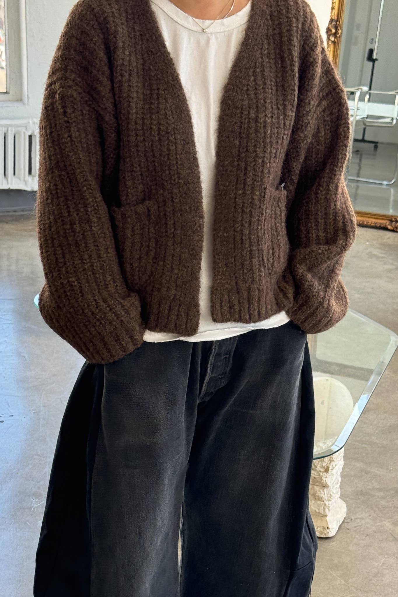 Alpaca Sweater Jacket | Wood Brown