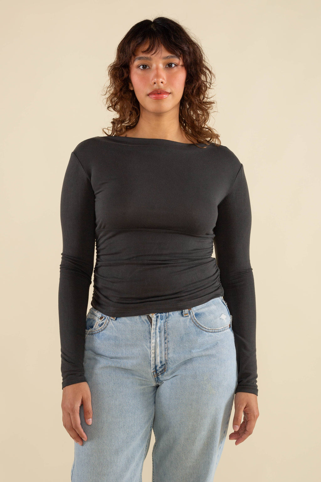 Effie Shirred Waist Long Sleeve Top | Vintage Black