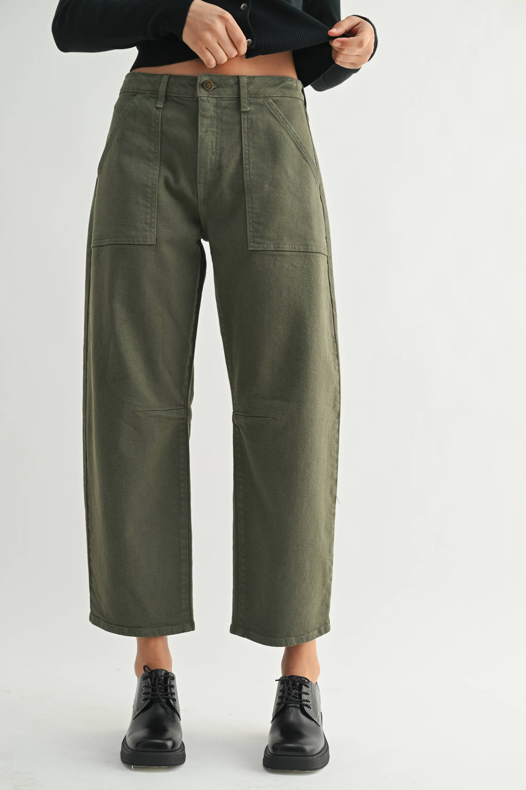 Utility Seamed Barrel Jeans | Dark Olive