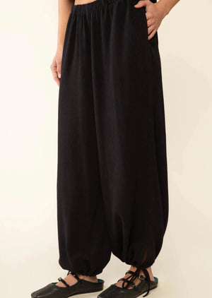 Linen Pants with Drawstring Hem | Black