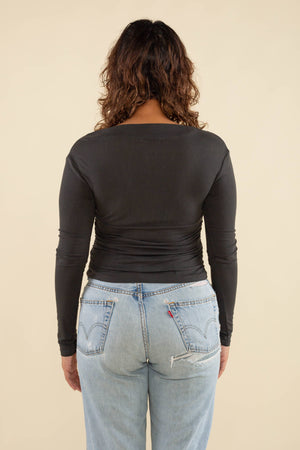 Effie Shirred Waist Long Sleeve Top | Vintage Black