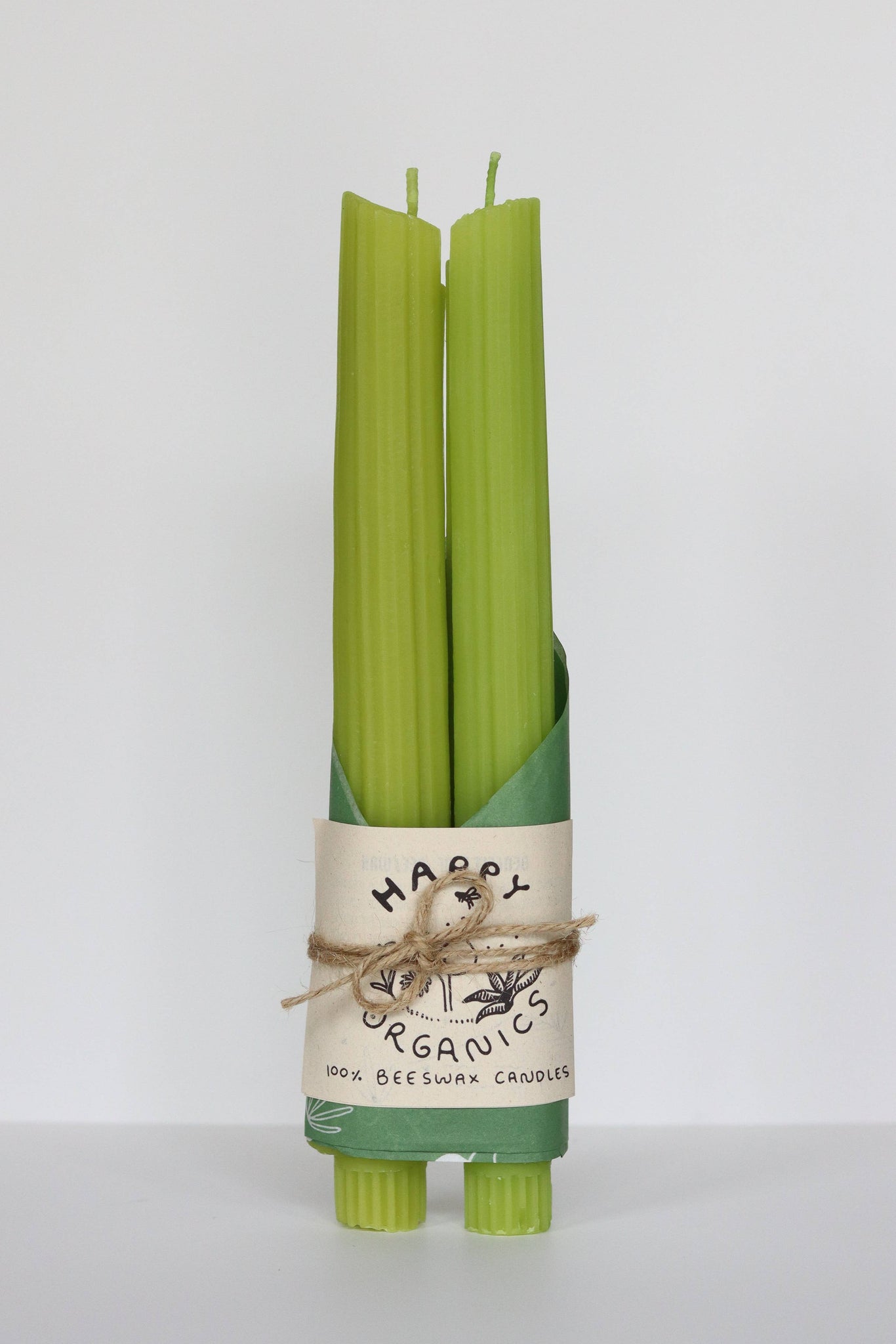Celery Beeswax Candles Taper Pair