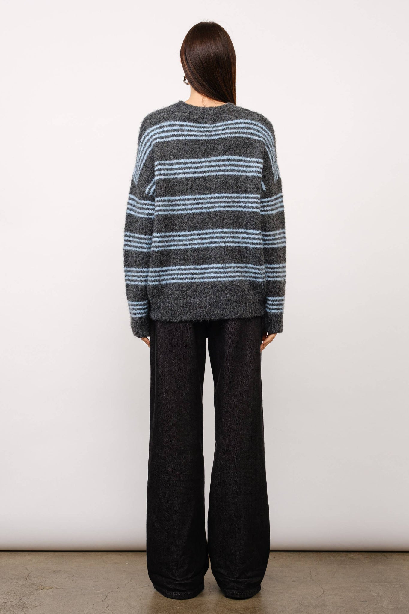 Talia Fuzzy Striped Sweater | Blue + Grey