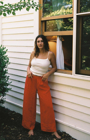 Linen Simple Pant | Cherry Red