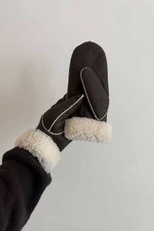 Shearling White Stitch Mittens