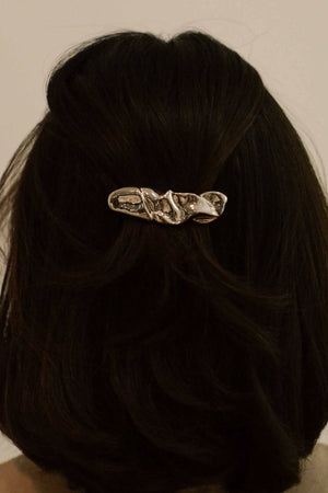 Textured Metal Barrette Hair Clip | Silver