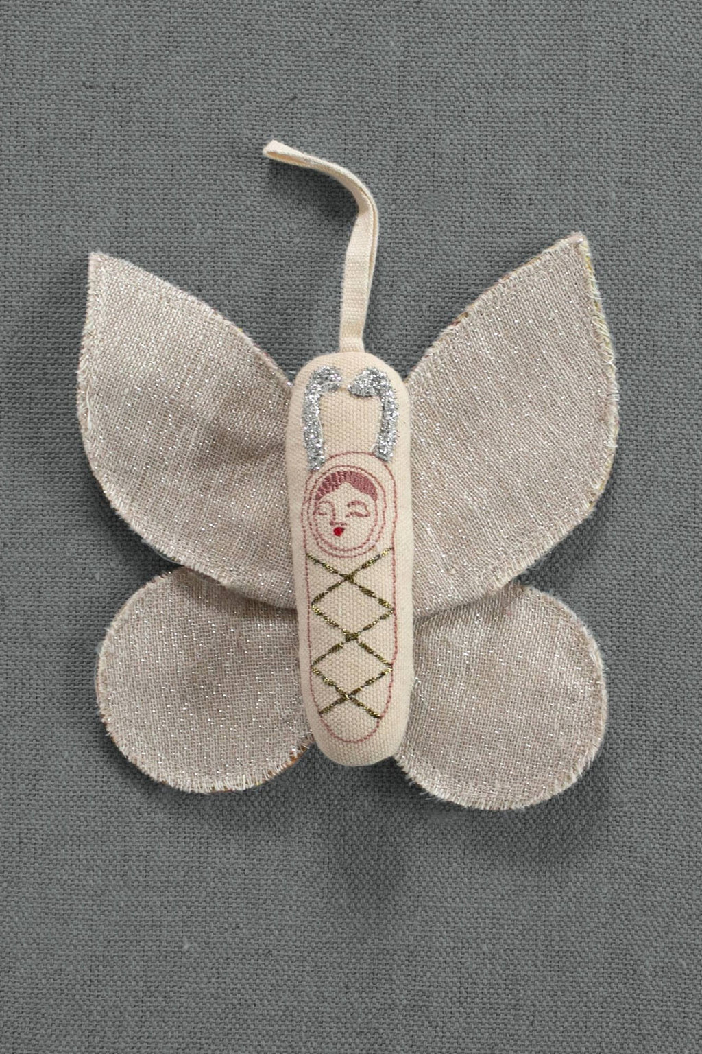 Sleepy Moth | Cotton Filled Ornament, Kantha Wings