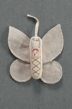 Sleepy Moth | Cotton Filled Ornament, Kantha Wings