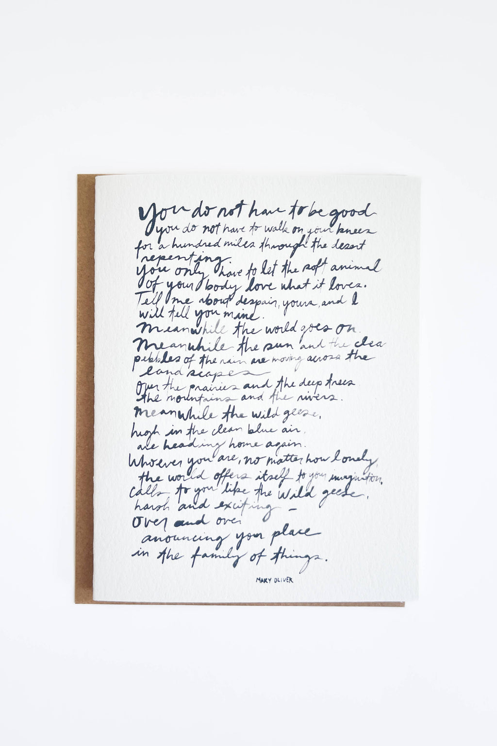 Wild Geese Poem by Mary Oliver Handwritten Card