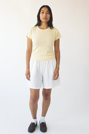 Pleated Linen Short | White