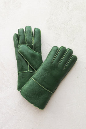 Leather Shearling Glove | Green