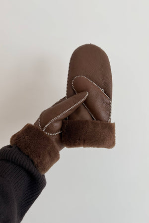 Shearling White Stitch Mittens