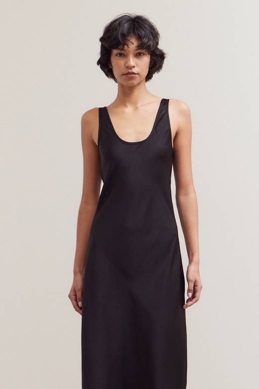 Round Neck Maxi Satin Dress