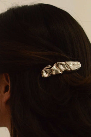 Textured Metal Barrette Hair Clip | Silver