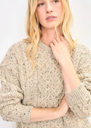 Inishbofin Traditional Aran Wool Sweater | Speckled Oat