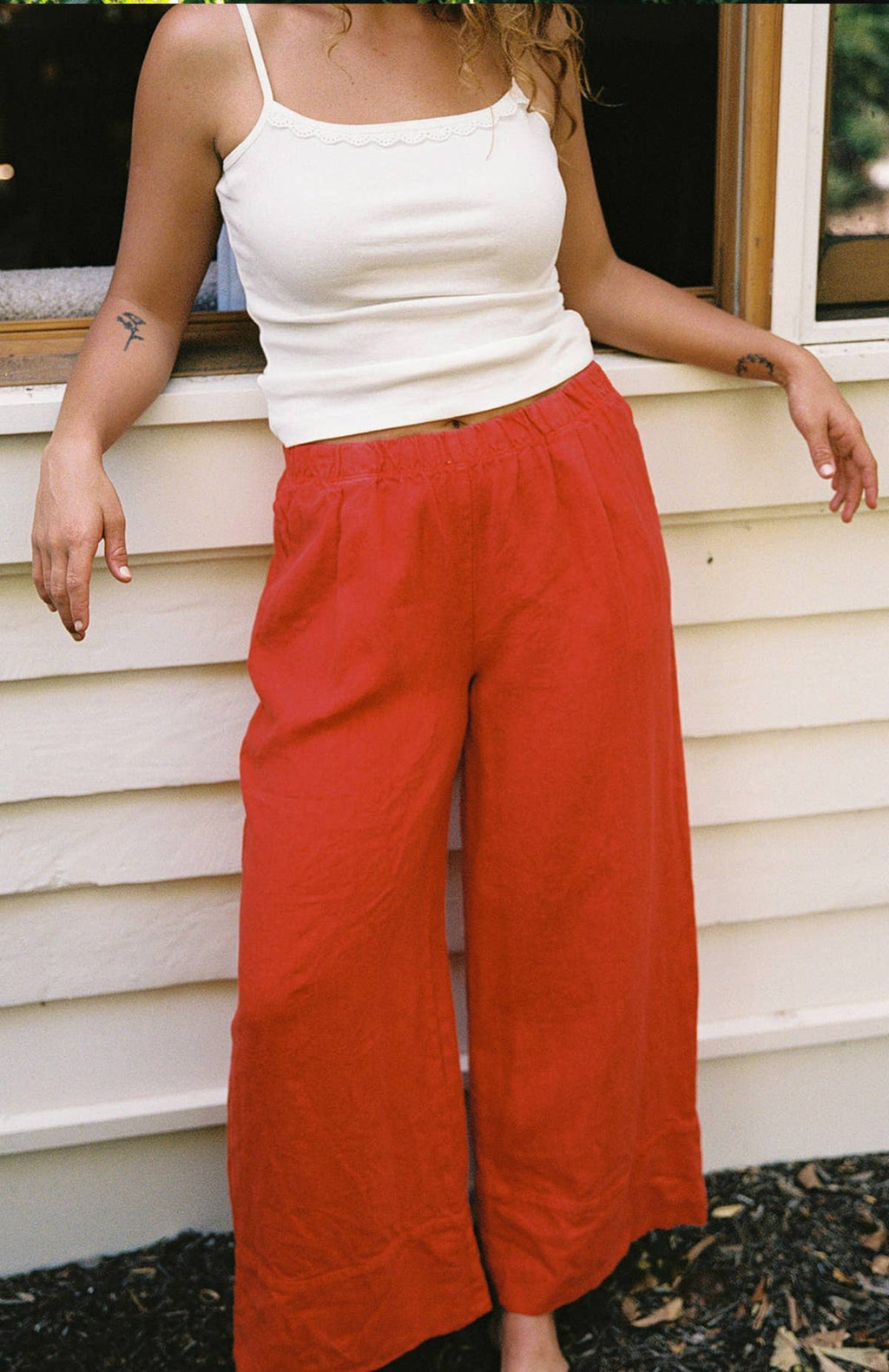 Linen Simple Pant | Cherry Red
