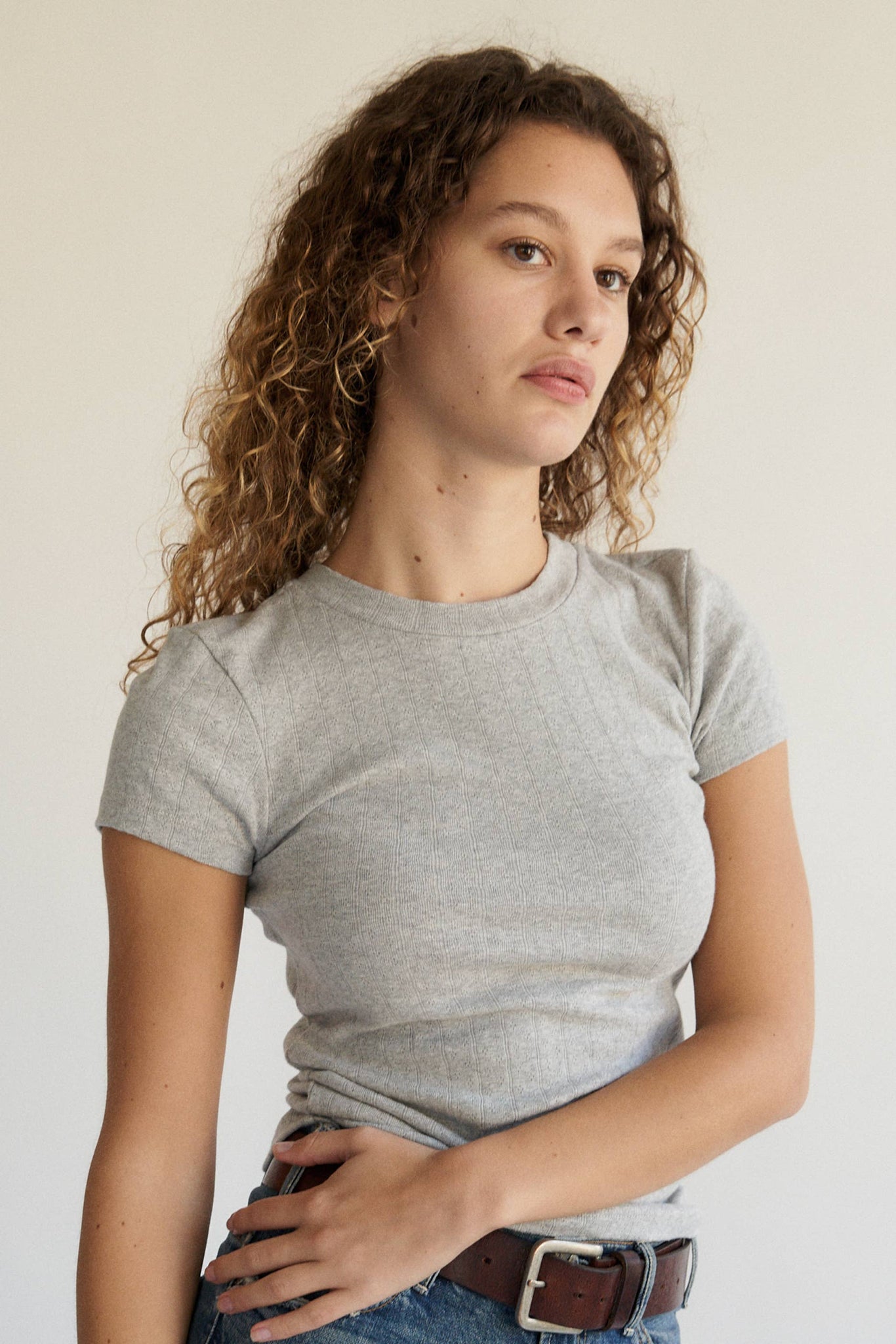 Jacquard Bebe Tee | Heather Grey