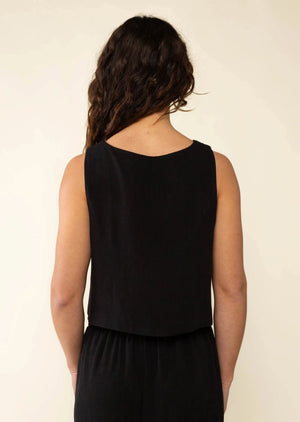 Square Neck Linen Vest | Black
