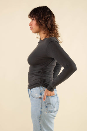 Effie Shirred Waist Long Sleeve Top | Vintage Black