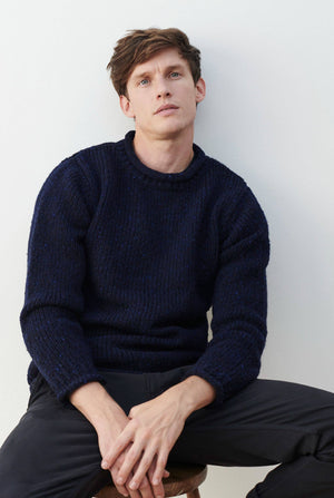 Raheen Tweed Roll Neck Mens Sweater | Navy